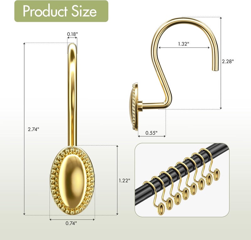 AmazerBath Gold Shower Curtain Hooks, 12PCS Rust Proof Shower Curtain Rings, Decorative Modern Shower Curtain Hangers, Elliptical Heavy Duty Design Convenient for Bathroom Kitchen Wardrobe - Image 2